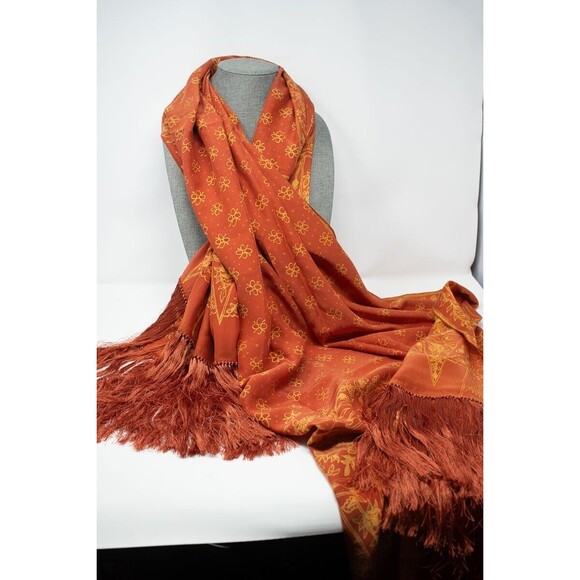 Scarf Wrap dark orange hand knotted tassels head wrap shawl aprox 36*68 large - Picture 1 of 3